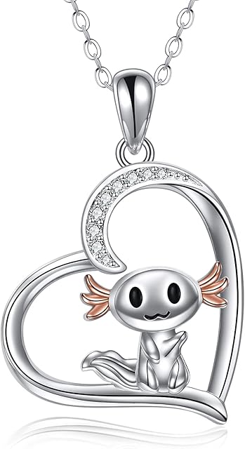 ONEFINITY Axolotl Necklace 925 Sterling Silver Heart Pendant Cubic Zirconia Cute Animal Jewellery Gift for Women Girls Daughter, Sterling Silver