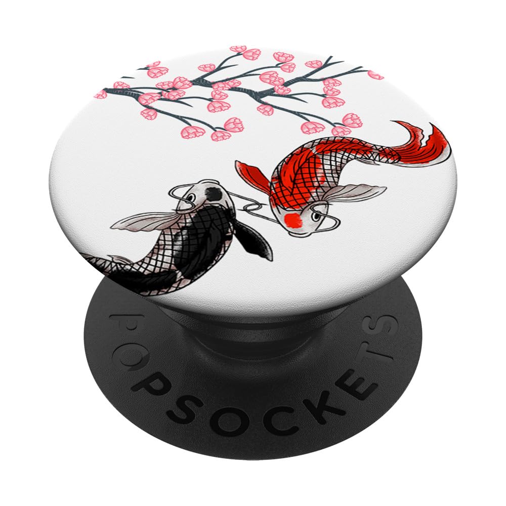 Japanese Cherry Blossoms Koi Japan Sakura Flower Carp Fish PopSockets Swappable PopGrip