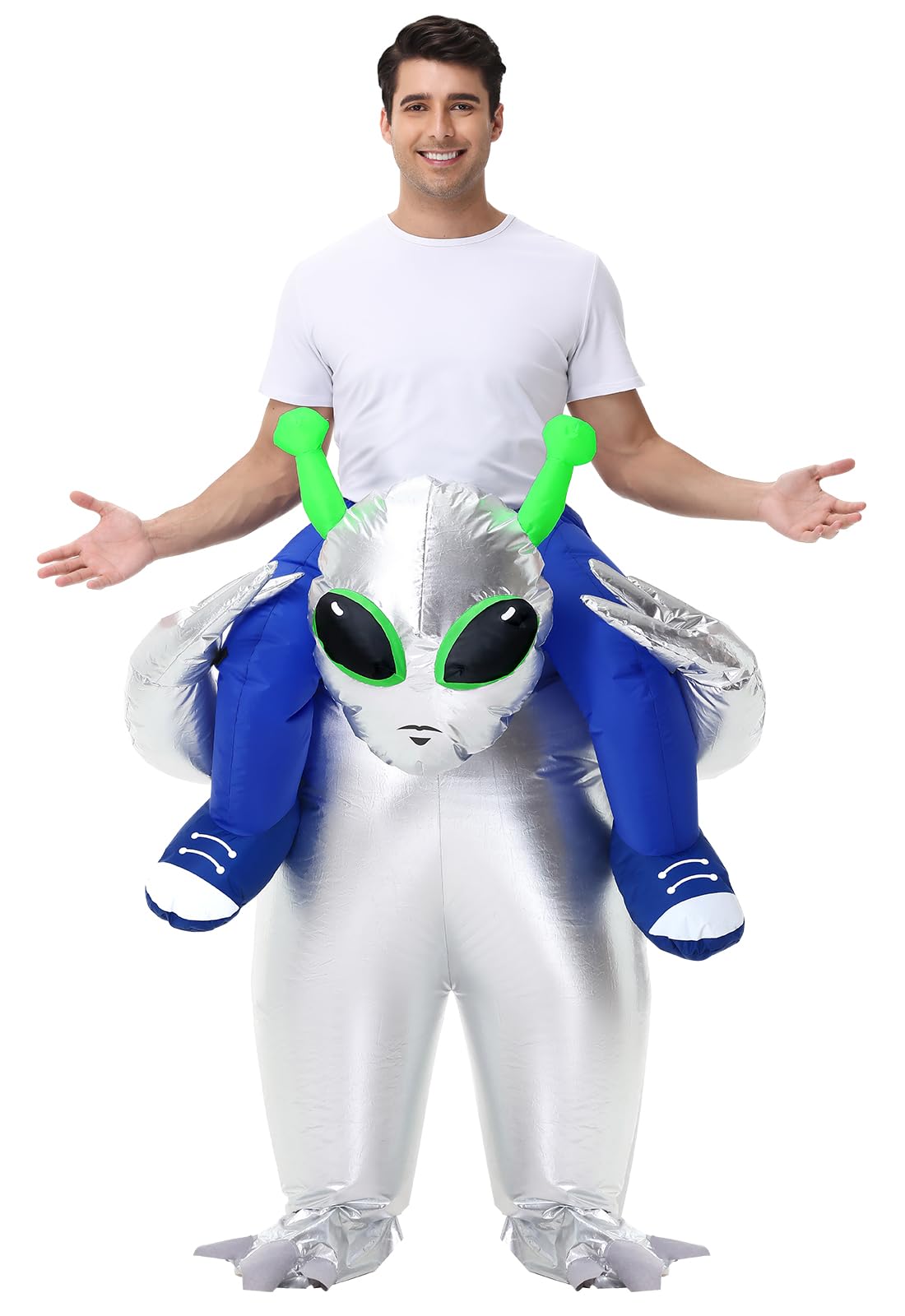 Anroong Inflatable Alien Costume Adult Kids Halloween Blow Up Costumes for Men Boys Cosplay Party Fancy Dress (Sliver-Alien-Adult)