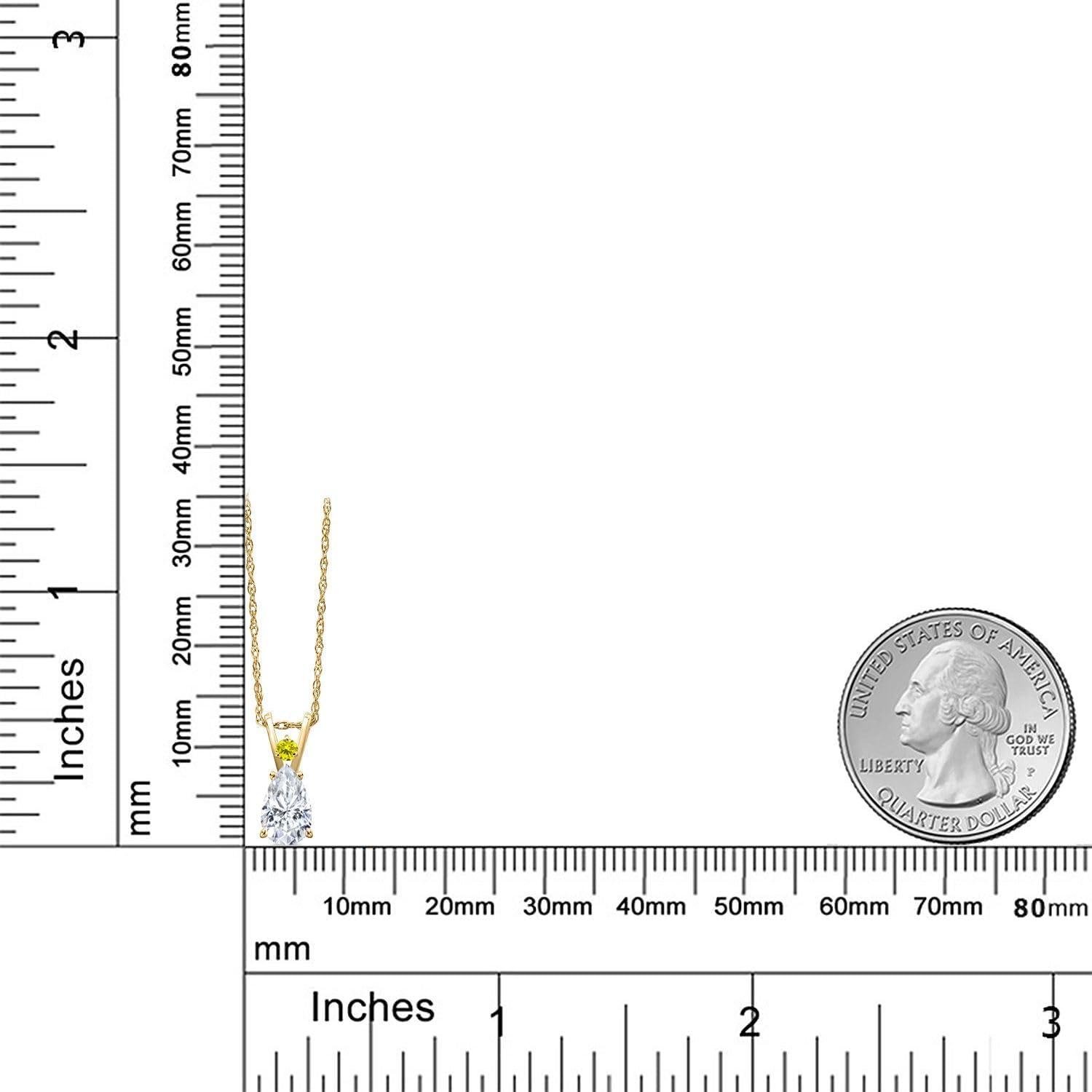 Gem Stone King 14K Yellow Gold White Moissanite and Canary Diamond Pendant Necklace for Women | 1.03 Cttw | Gemstone Birthstone | Pear Shape 8X5MM | With 18 Inch Chain - Image 6