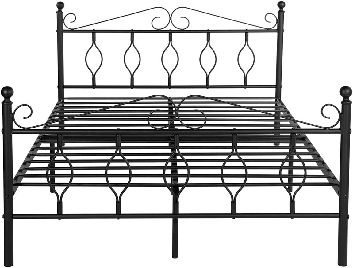 GreenForest Queen Bed Frame Metal Platform Complete Bed Vintage Headboard Footboard Box Spring Replacement Steel Bed Frame, Matte Black Queen