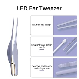 POZILAN Ear Cleaning Kit with LED Light - 15 Pack Ear Wax Removal Kit for Kids and Adults, Earwax Spoon Digger & Tweezers for Ear Cleaning Tool Present SetPurple