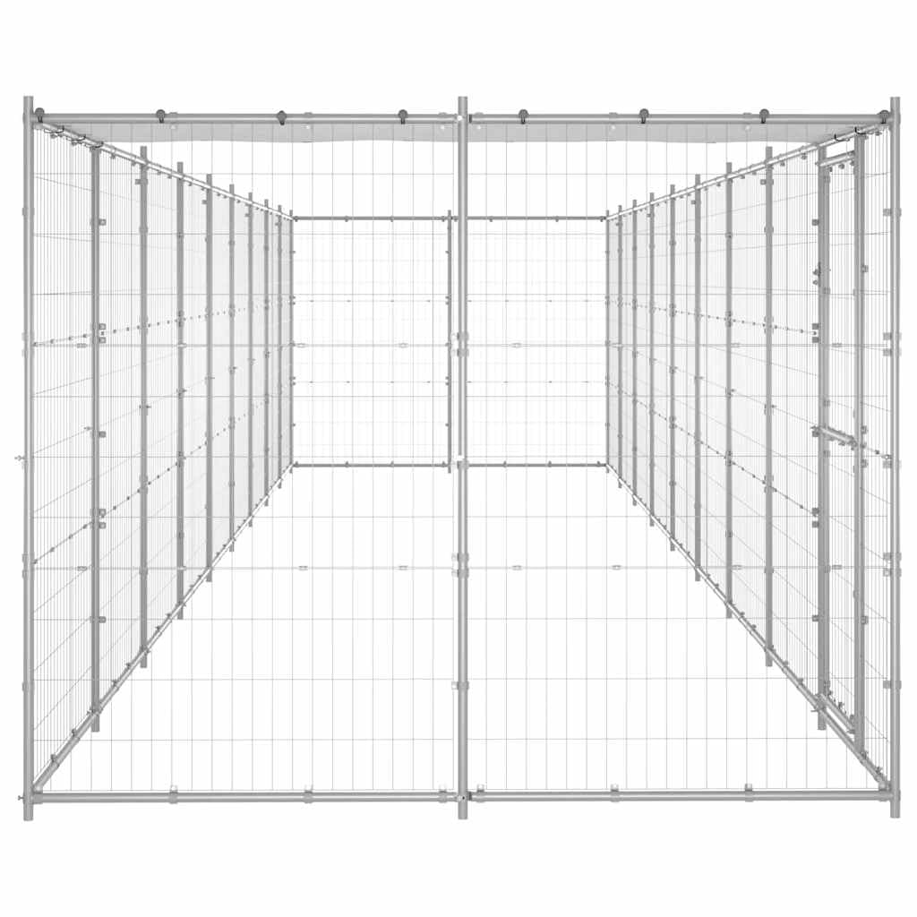 Perrera para perros al aire libre con toldo de acero galvanizado de 21,78 m², plegable y ampliable, con sistema de cerrojo cerrable, protección segura para cachorros y perros en el jardín