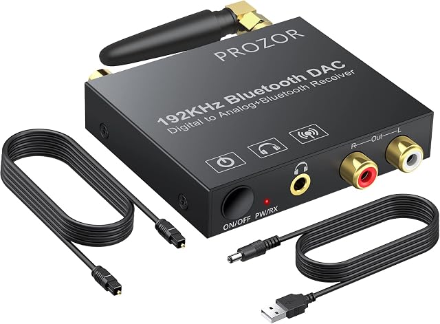 PROZOR 192kHz Digital to Analog Audio Converter with Bluetooth 5.0 Receiver DAC Converter Digital Coaxial Toslink to Analog Stereo L/R RCA 3.5mm Audio Adapter Toslink Optical to 3.5mm
