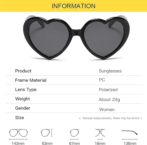 Miniatura 5 de Gafas de sol polarizadas en forma de corazón para mujeres y niñas, gafas de sol retro de gran tamaño, gafas de sol de corazón rojo, lindas gafas