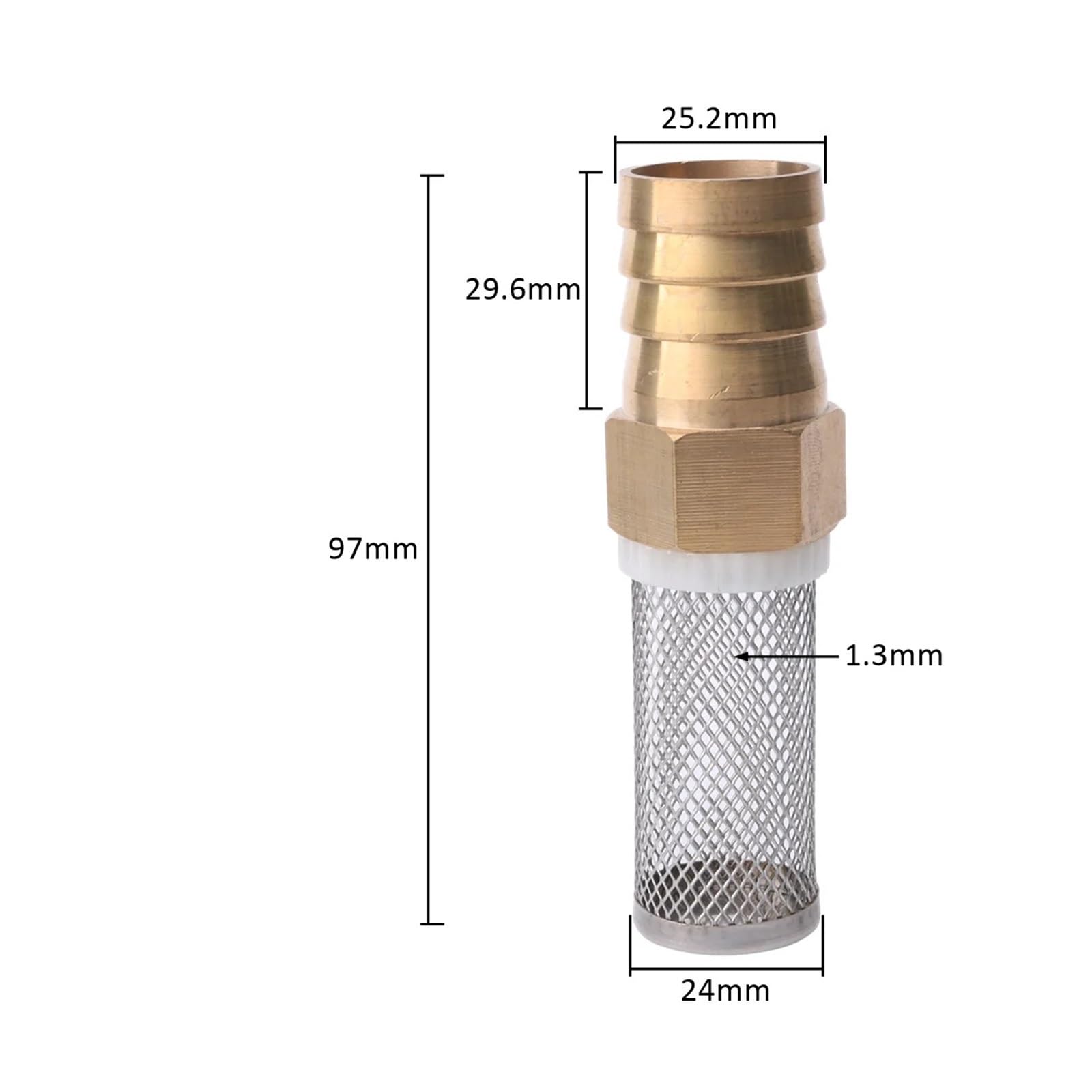 Filtro para manguera de jardín, Filtro de manguera de latón y acero inoxidable con malla de 6 mm a 25 mm, rosca de 1/2 pulgada, for riego y bombas de acuario.(25mm)