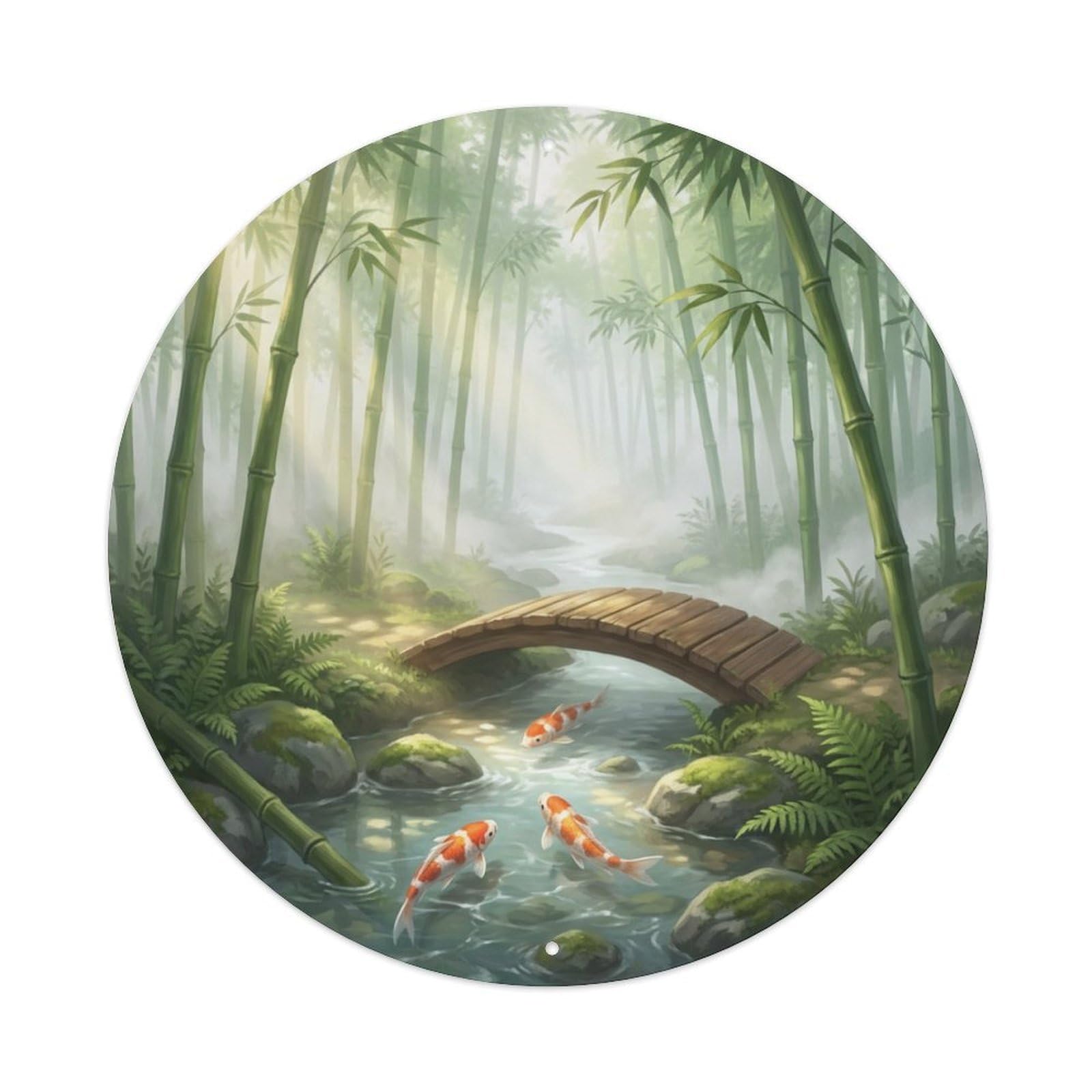 Galvaxio Style Japanese Koi Fish Misty Bamboo Grove Morning Metal Tin Sign