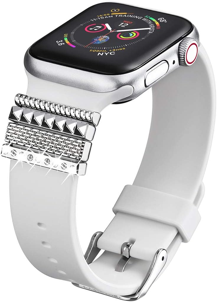 Compatible with Apple Watch Band 38mm/40mm Series 5，Apple Watch Band Decorative Rings Designed Pattern Watch Band Women,Compatible Apple Watch Band/iwatch Series 5 4 3 2 1 (white)