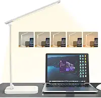 Luminária de Mesa LED com Dupla Alimentação Tomada e USB, 50 LEDs 320Lm, Dimerização Contínua 3000K-6000K, Timer 45min, Toque Sensível, Ideal para Escritório, Estudo e Quarto, Branco