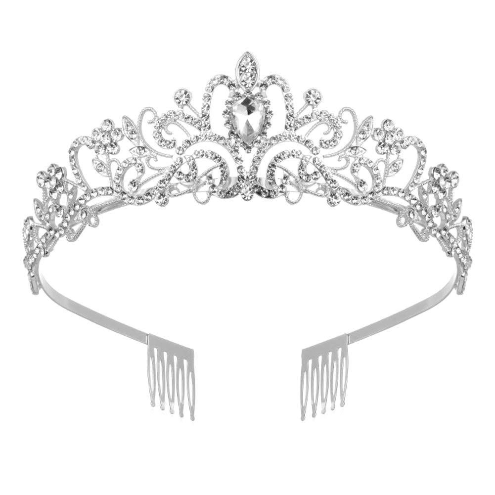 REYOK Crystal Tiara Crown Diadema Princesa Elegante Tiara con peines, diamantes de imitación Boda Cumpleaños Tiara Corona nupcial de cristal con peine Princesa Corona Diadema para mujer