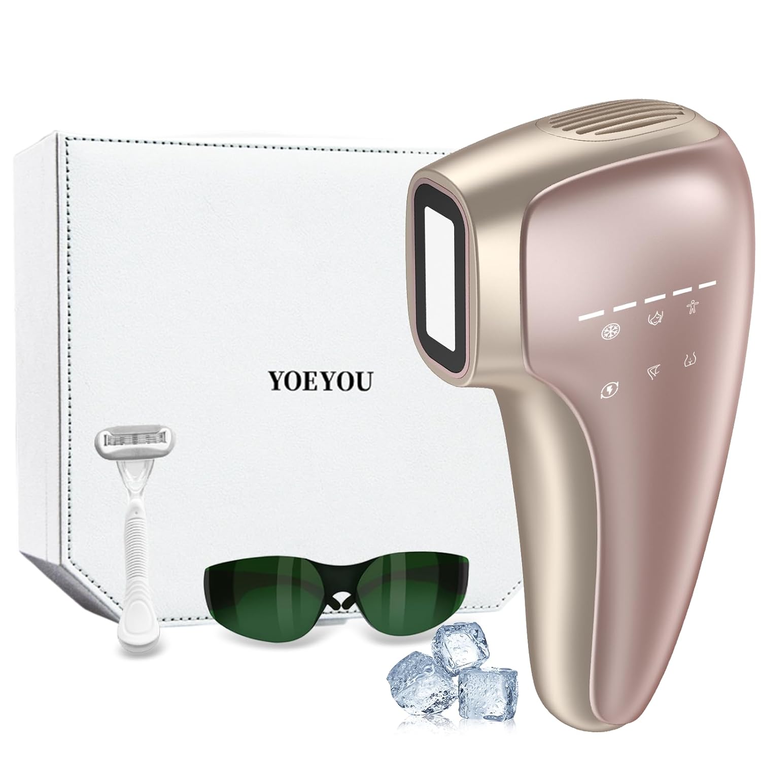 Sapphire Ice Cooling IPL Hair Removal Device, Painless At-Home Permanent Hair Remover for Women Men, 5 Levels 2 Modes for Full Body Use