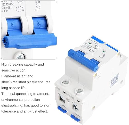 Miniatura 4 de Disyuntor miniatura de CA DZ47-63 Interruptor de circuito en miniatura de baja tensión 2P 400V AC Interruptor de aire de protección de fugas