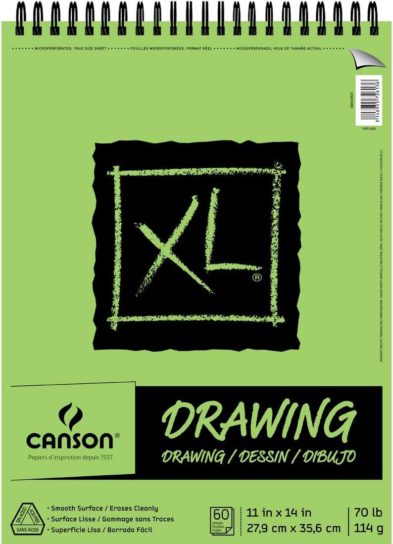 Canson XL Series Drawing Paper, Wirebound Pad, 11x14 inches, 60 Sheets (70lb/114g) - Artist Paper for Adults and Students - Charcoal, Colored Pencil, Ink, Pastel, Marker