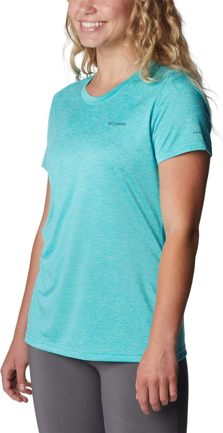Columbia Women's Hike Short Sleeve Crew, Bright Aqua/Heather, Small