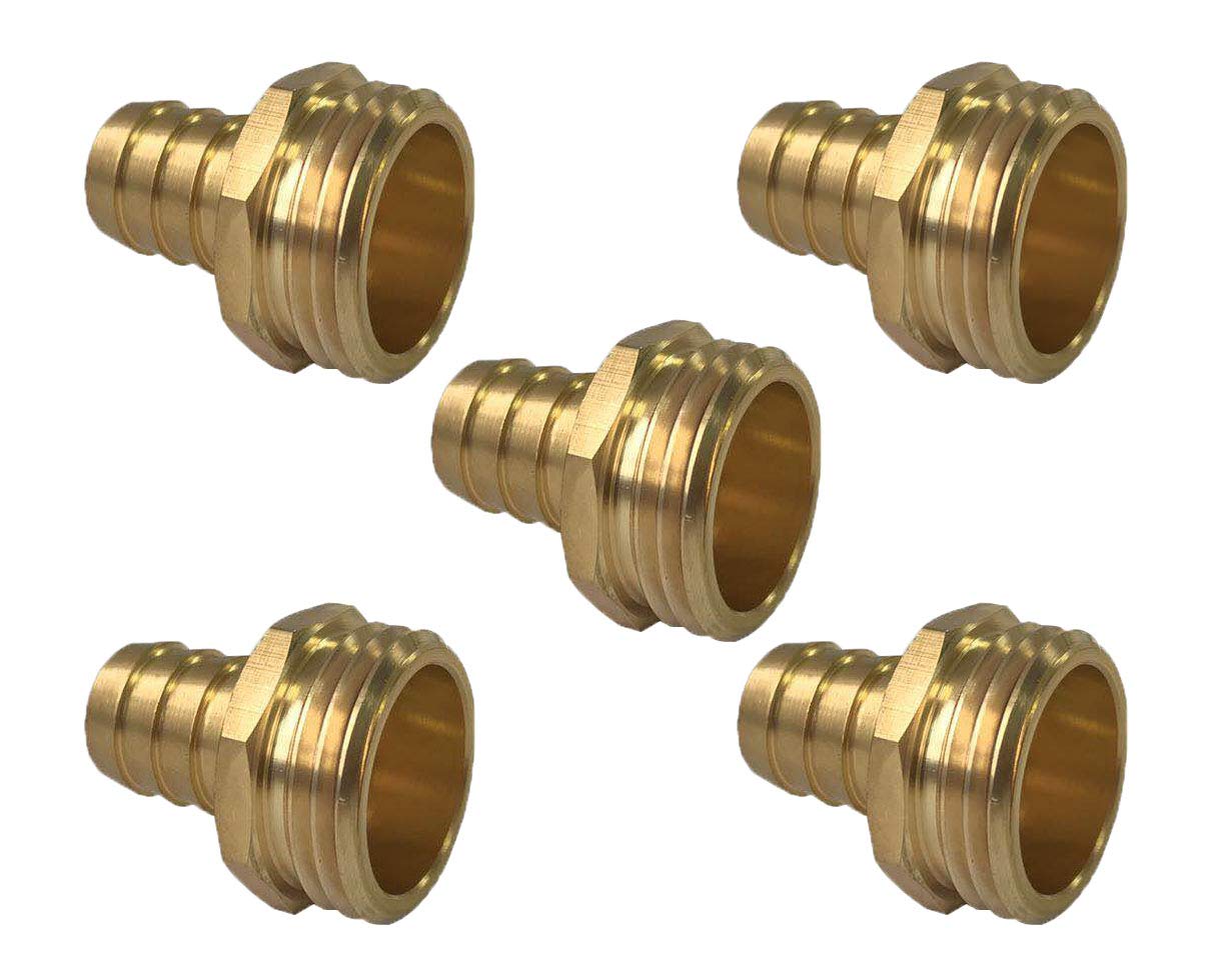 sky-w Brass Octagon Thread Head Garden Hose Swivel Connector(Pack of 5) (3/4" Barb x 3/4" Barb)