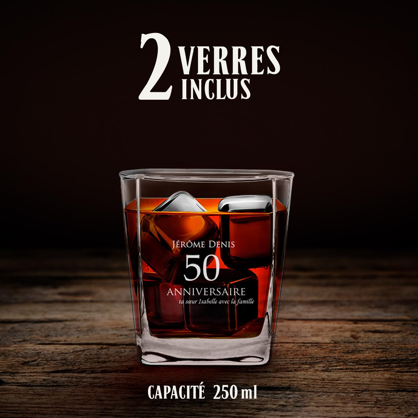 Maverton Ensemble de Carafe et 2/4 / 6 verres à whisky avec personnalisation - Set en verre transparent pour homme - pour anniversaire - pour lui - pour dégustation de whiskey - 50 ans