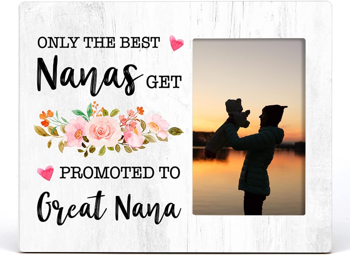 Zauly Great Nana Wooden Picture Frame Gift, Only the Best Nanas Get Promoted to Great Nana Wood Photo Frame Gifts Idea for Pregnancy Announcement, Tabletop & Wall Mounting, 4x6 Photo - Image 2