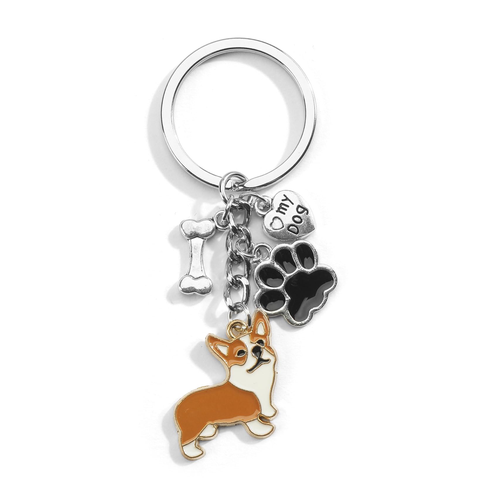 Tranbath Niedlicher Schlüsselanhänger Hund aus Metall, Cartoon Haustier Anhänger für Taschen und Autos, Süßer Welpe Schlüsselanhänger als Geschenk für Hundebesitzer und Frauen