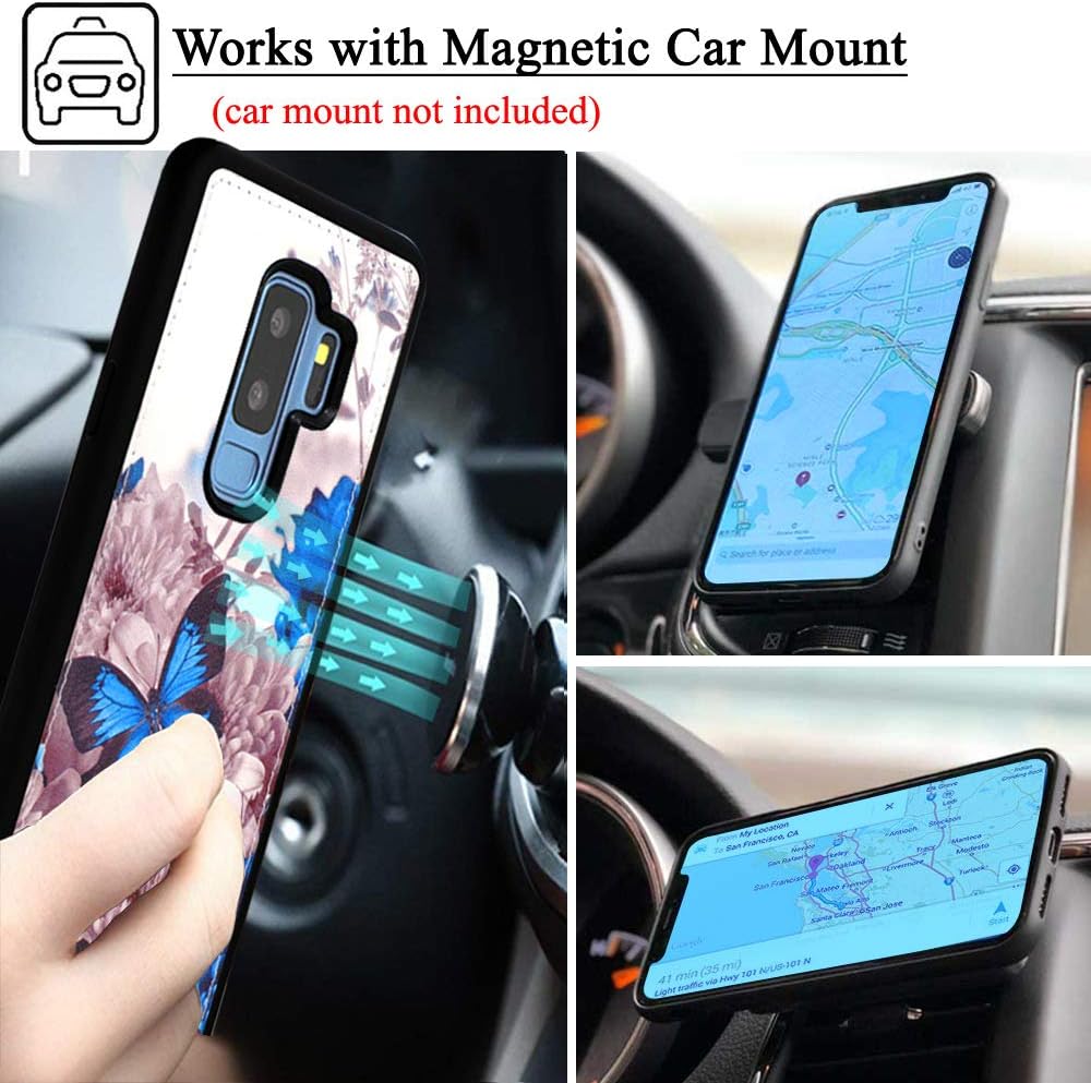 Mefon Galaxy S9 Plus Wallet Case Leather Detachable, Durable Slim, Enhanced Magnetic Closure, with Wrist Strap, Card Slot, Kickstand, Luxury Flip Folio Cases for Samsung Galaxy S9+ 6.2 (Butterfly 1)