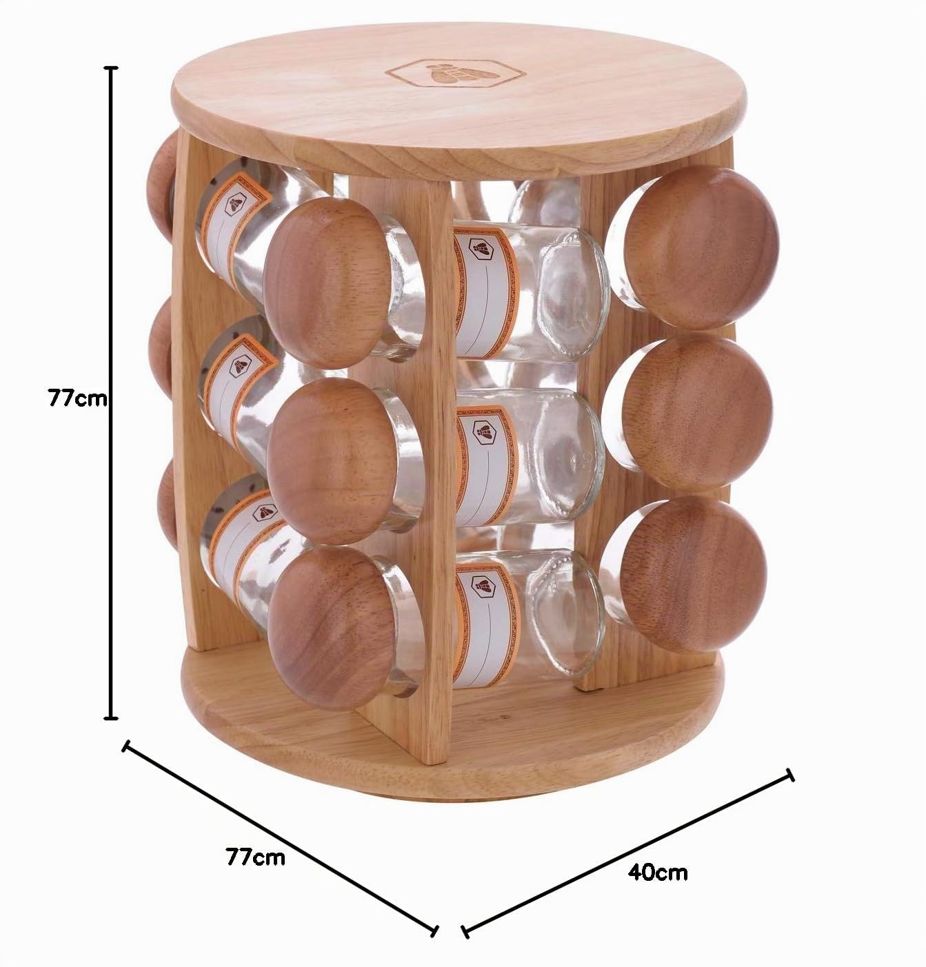 LAGUIOLE - Distributeur d'Epices - Etagère de 12 Pots en Verre- RangementsTransparents à Herbes - Couvercle Bois - 10 cl