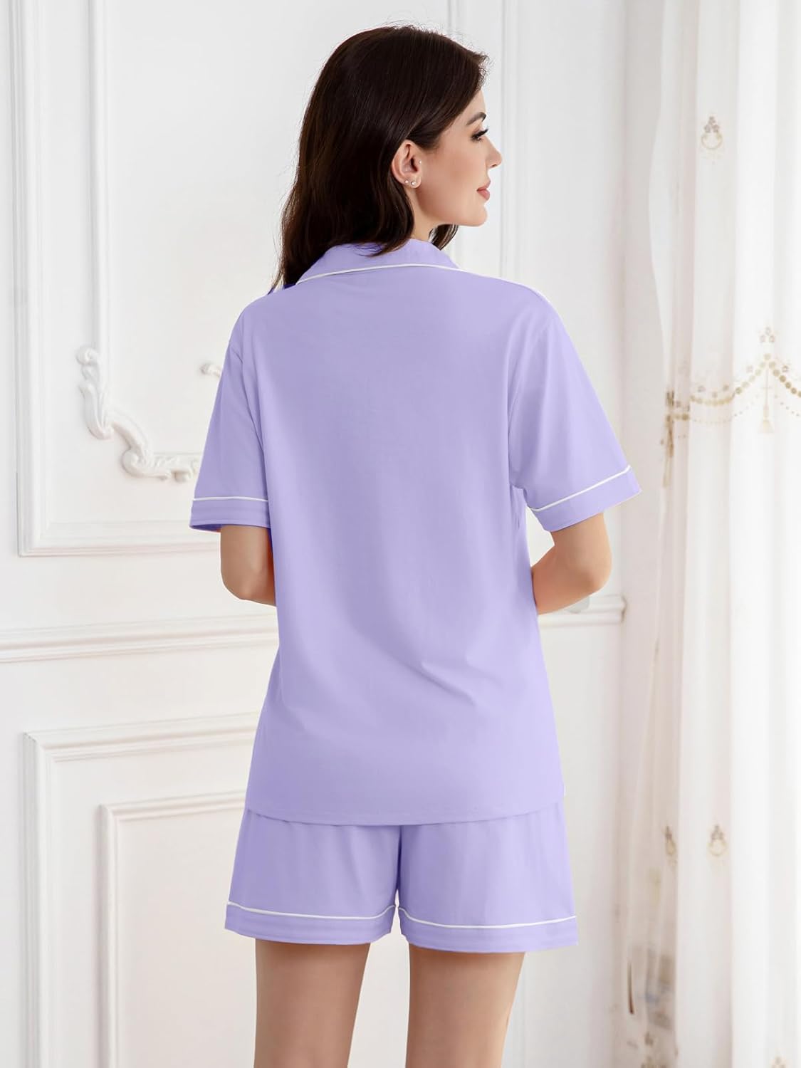 QZH.DUAO Girls & Women's Pajamas Set 100% Cotton PJ Set Button-Down Short Sleeve Sleepwear for Ages 5-14 - Image 5