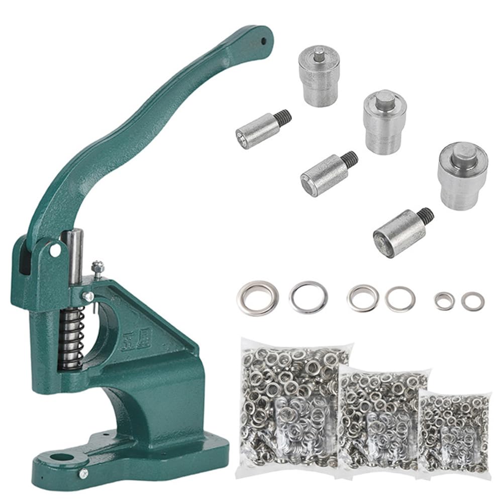 Heavy Duty Eyelet Grommet Machine Punch Tool Kit 3 Dies #400/#800/#1000 & 1500 Silver Eyelets for Clothing, Shoes, Crafts