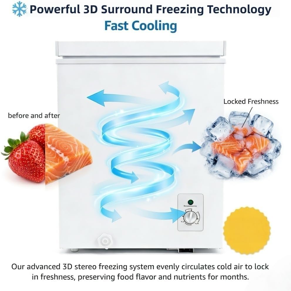 Casanta 1.7 Cu Ft Mini Chest Freezer, Small Deep Freezer Convertible Fridge Freezer with 7-Level Thermostat, Removable Basket & Wheels, Energy Efficient for Dorm RV Apartment Garage, White