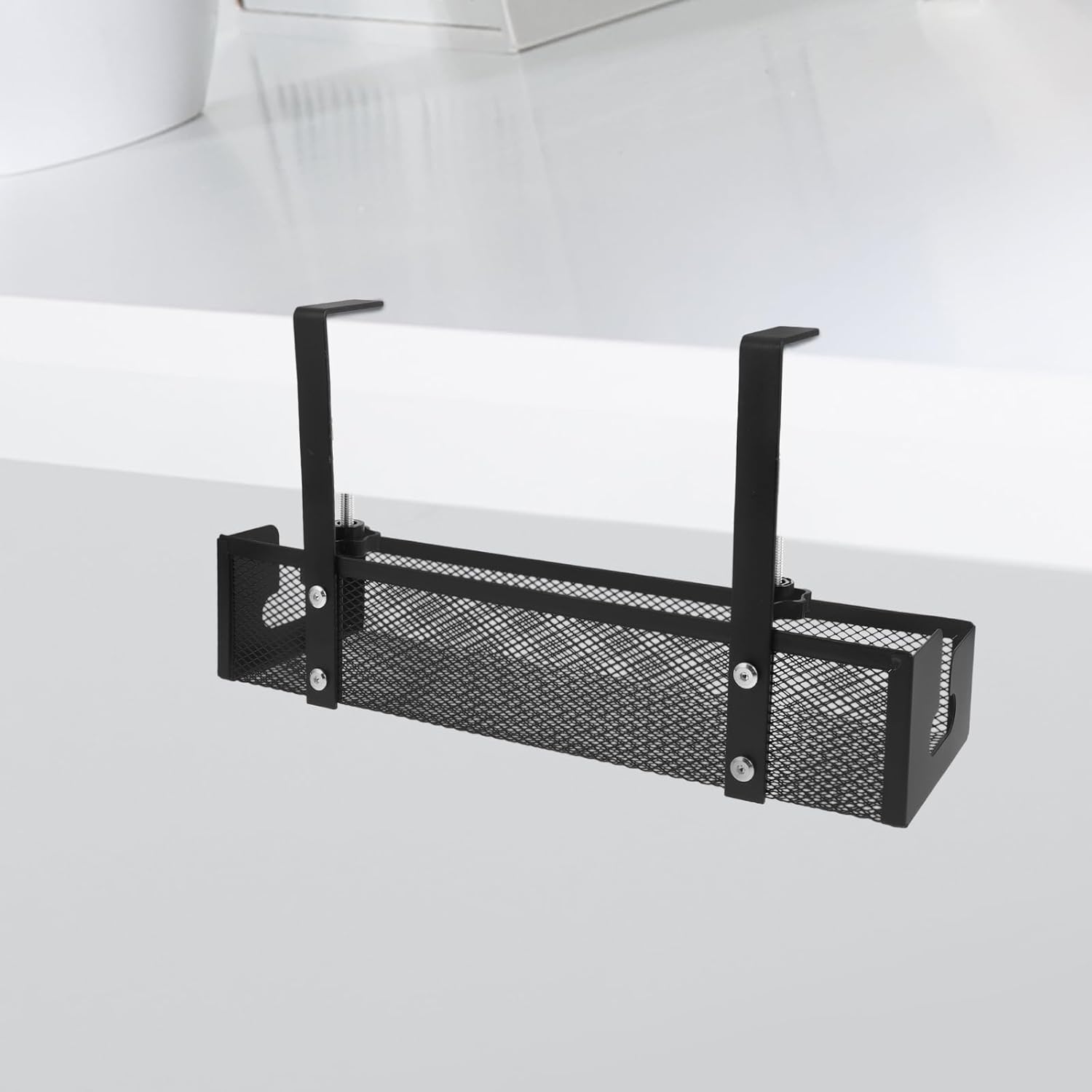 Desk Cable Management Tray 40cm Large Black Wire Desk Organizer Grid Design Cord Management Holder for Office and Home Computer Cable Organization