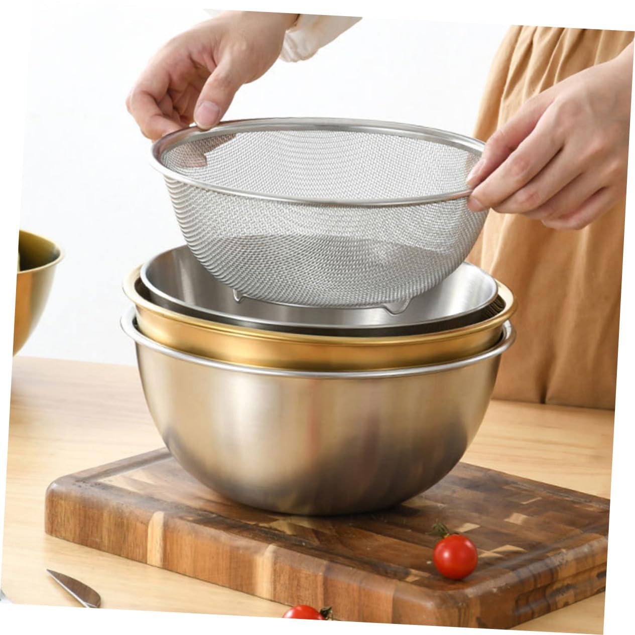 Acero Colador Arroz Juego Inoxidable, de 2 de Piezas para Cocina