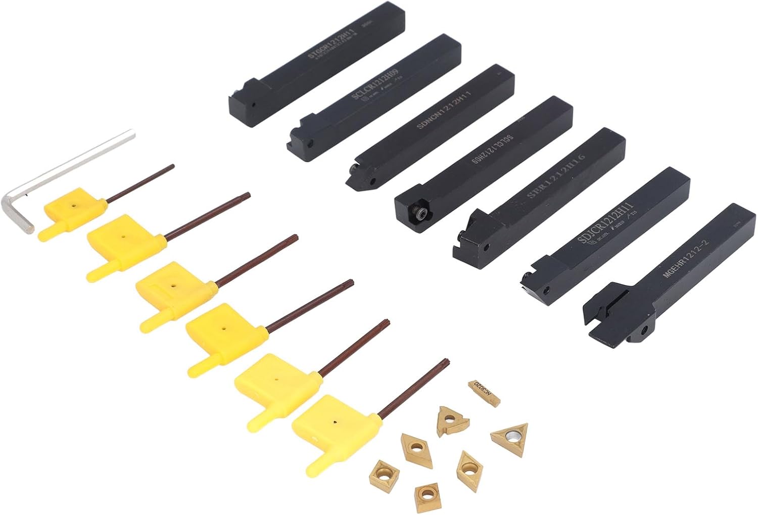 12MM Lathe Turning Tools Set with 7PCS Lathe Tool Holder 7PCS Indexable Turning Inserts 7PCS Wrenches Lathe Tools