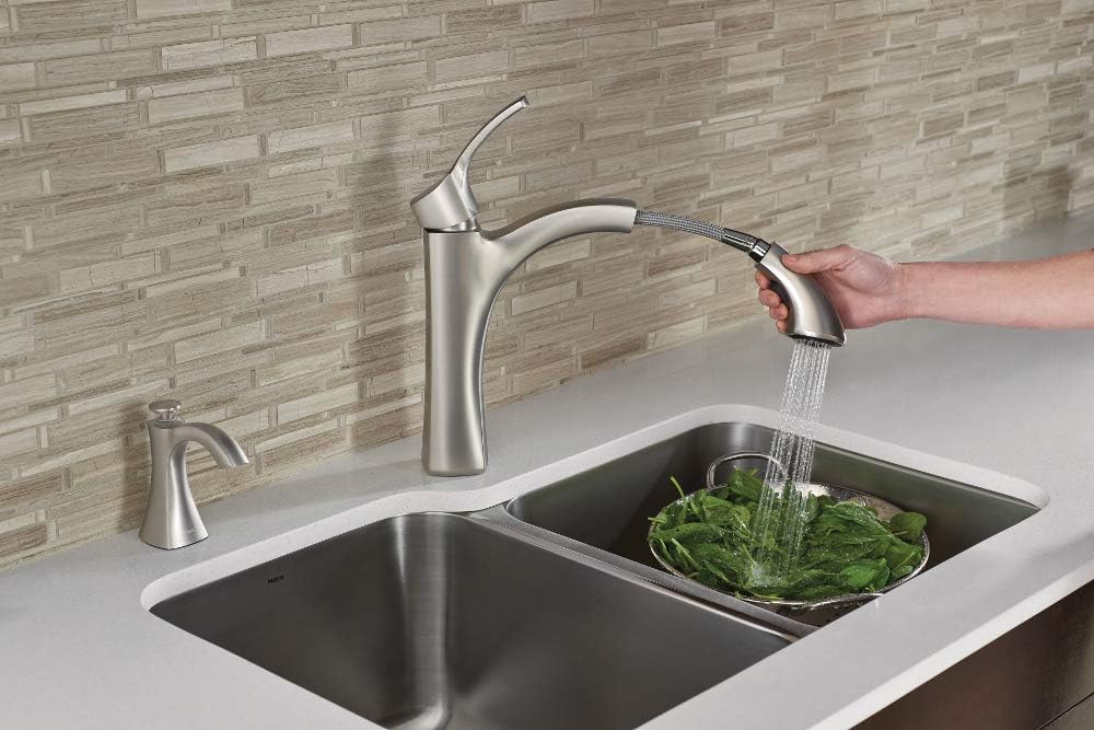 Top Rated Moen S3948SRS Transitional Deck Mounted Kitchen Soap Dispenser with Above the Sink Refillable Bottle, Spot Resist Stainless