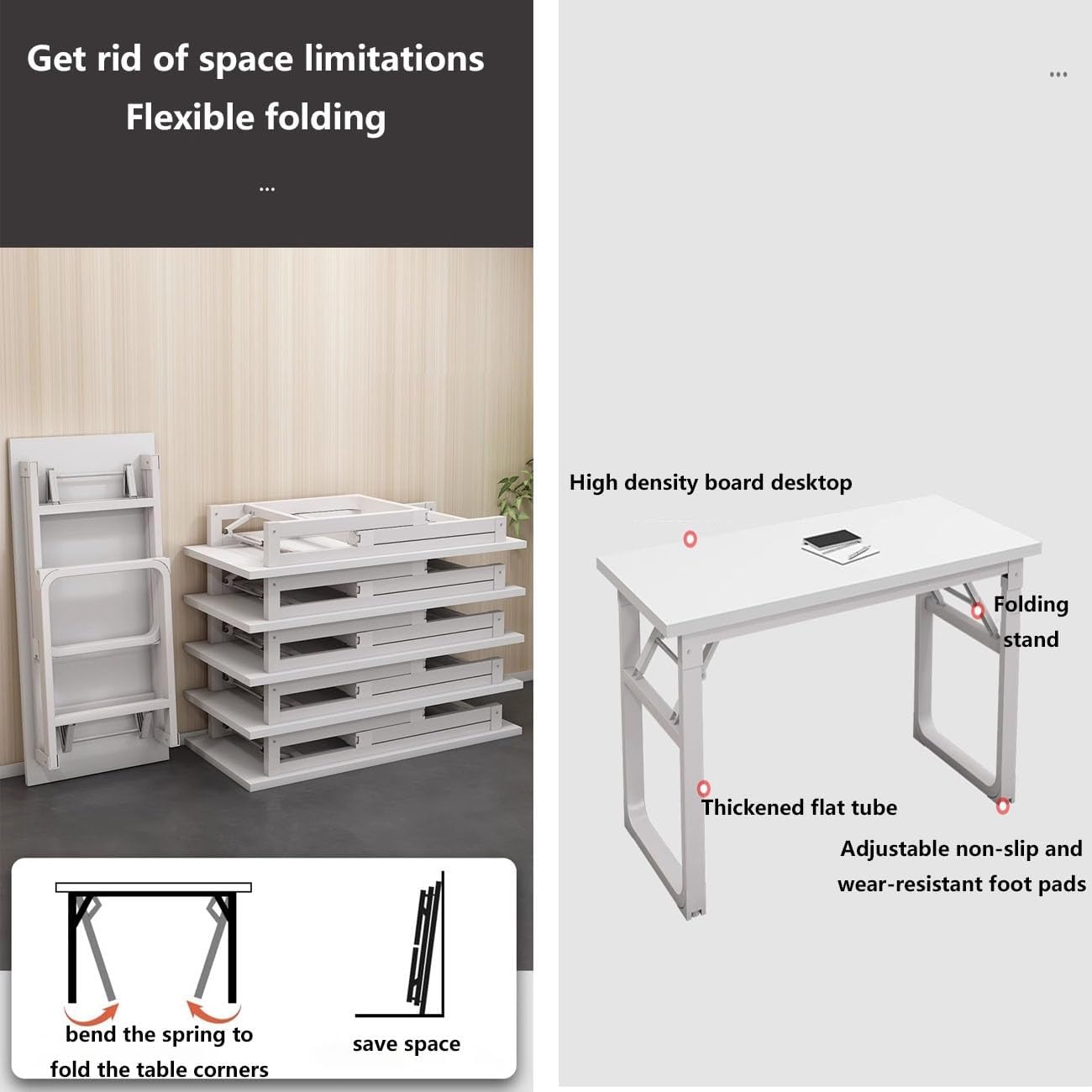 Folding Conference Room Tables,Rounded Corner Design,for Office,Meeting Room,classr.(Beige,47.2x19.7x29.5in)