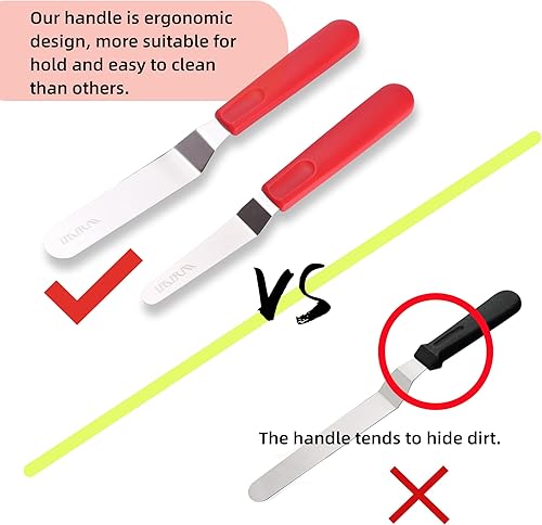 Miniatura 3 de Juego de 4 espátulas de glaseado en ángulo de 6 8 pulgadas, para decoración de pasteles, color rojo