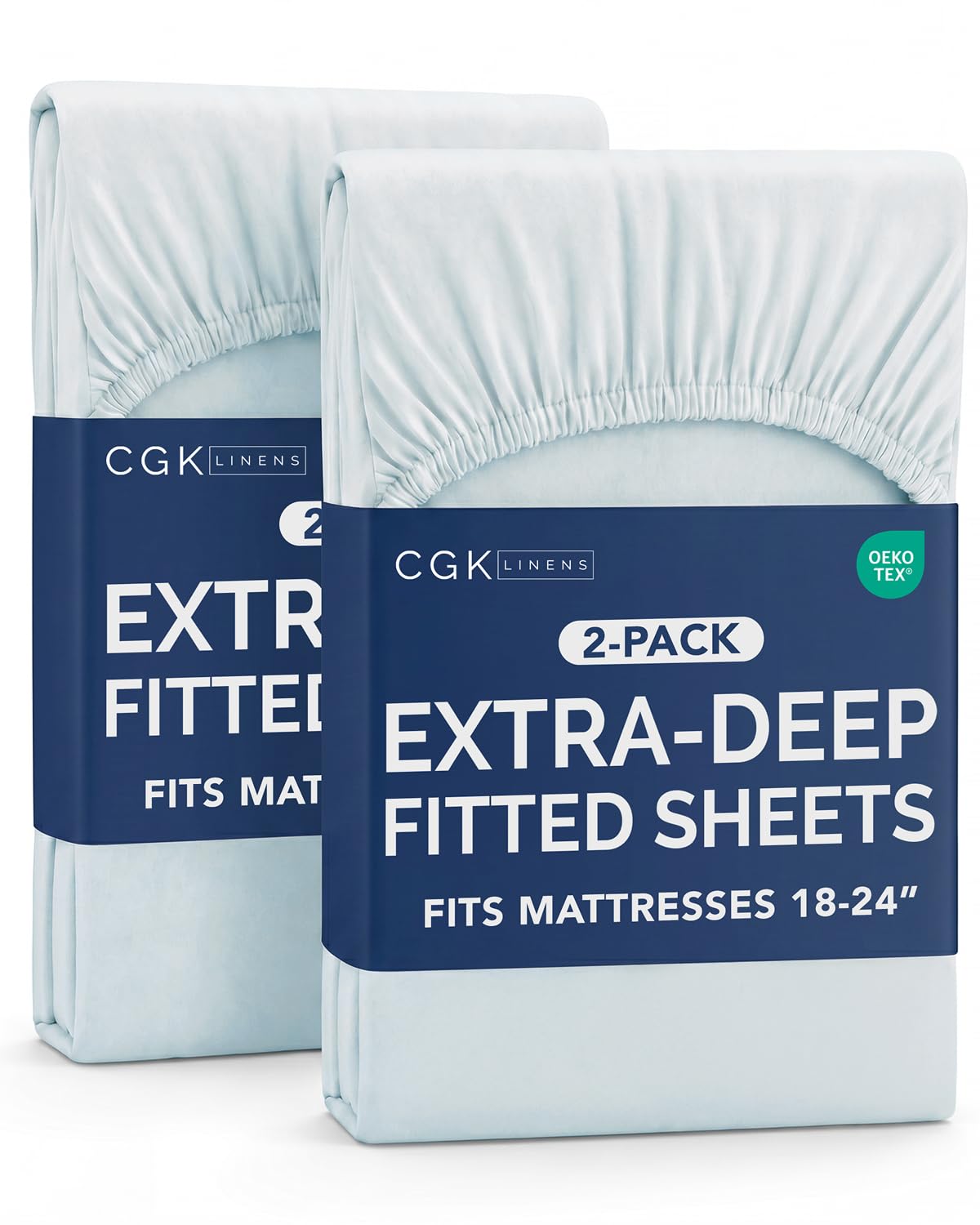 CGK Linens 2 Pack Extra Deep Queen Fitted Sheets - Ice Blue