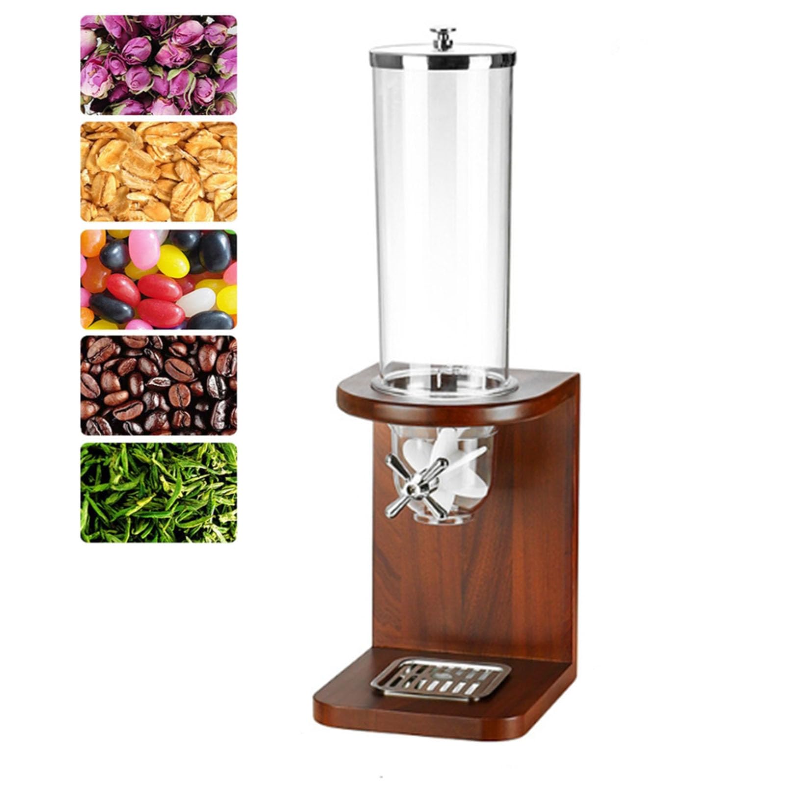 Dispenser per cereali in bambù, contenitore per alimenti secchi per riso, fagioli, noci, 3,5 l/7 l/10,5 l, barile in policarbonato con base in legno, per organizzare la cucina