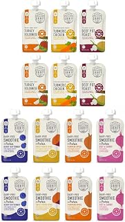 Serenity Kids Meats & Smoothie Baby Food Pouch Bundle: Free Range Chicken & Turkey, Grass-Fed Beef with Bone Broth + Dairy Free Organic Smoothies, 22 Count, 5g Protein, No Added Sugar, 7+ Months, On-t