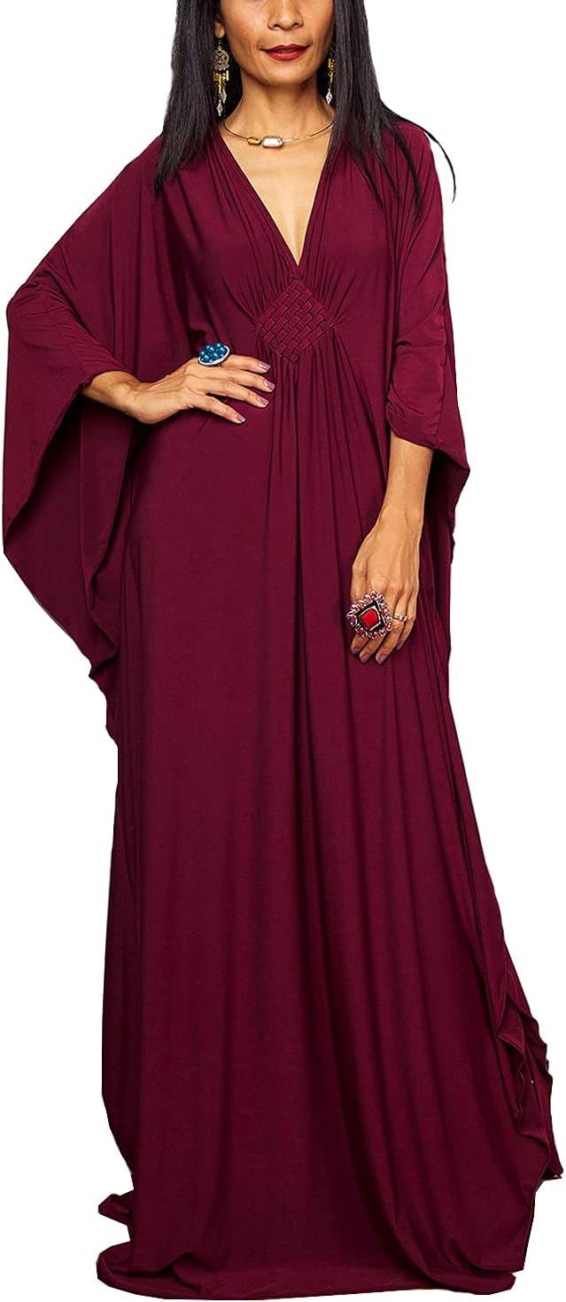 Women's Long Kaftan Maxi Dress Boho Swimsuit Beach Cover Up Robes One Size Loungewear