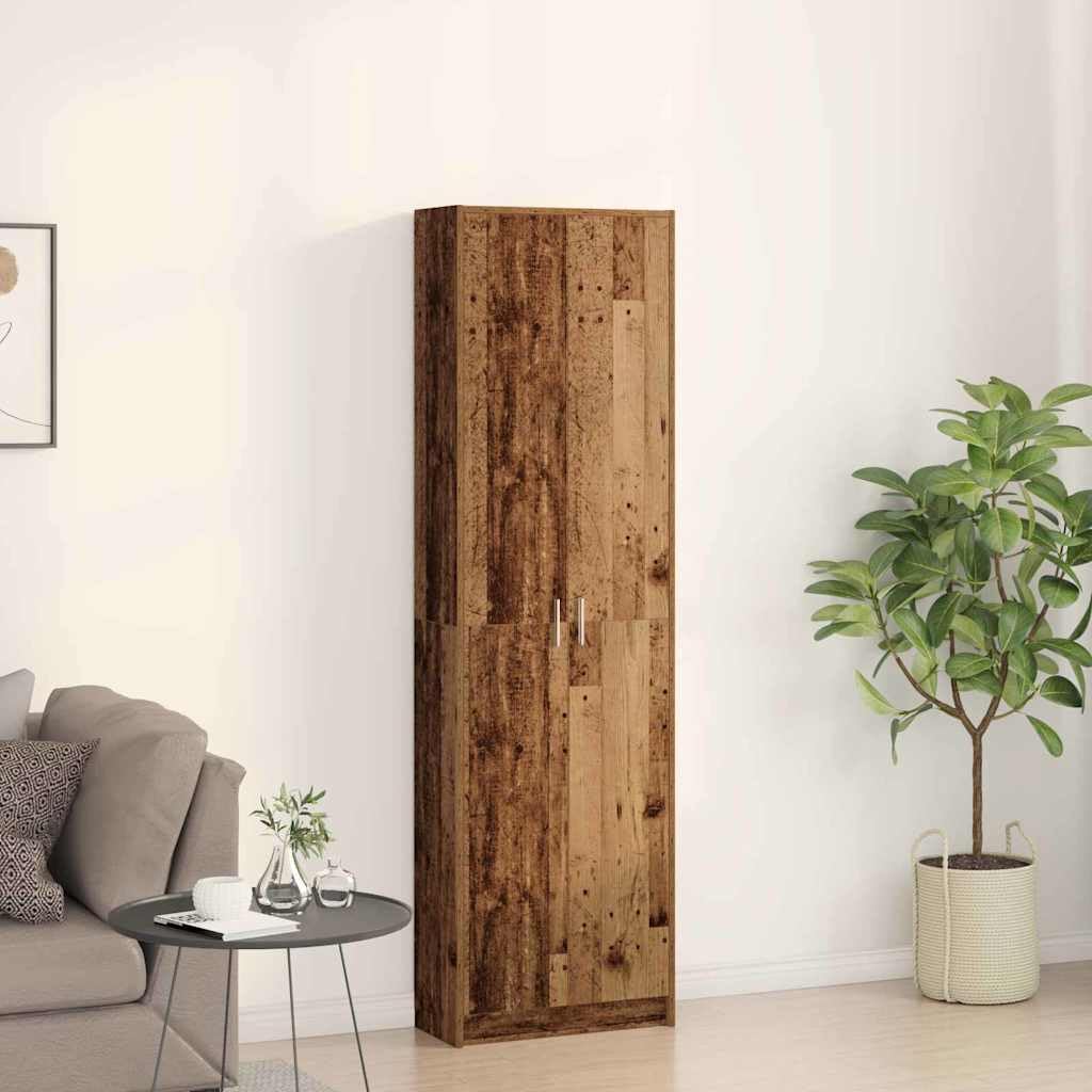 Armadio con scaffale in legno anticato, 55 x 25 x 189 cm, guardaroba con 5 ripiani, 2 ante, spazio per vestiti, giacche, camicie