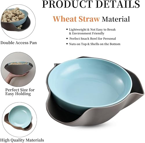 Miniatura 9 de Rvdxur Tazón de pistacho de paja de trigo con almacenamiento de concha, plato de doble plato para servir, plato de frutos secos, almacenamiento para