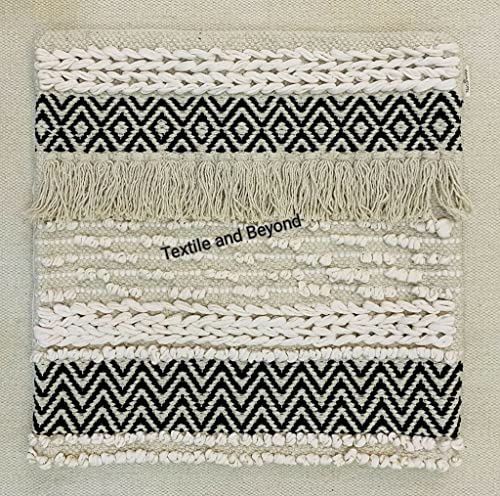 Image of Cushion - Boho Handloom Cotton Cushion Cover - Square Decorative Pillow Case Sofa, Couch, Chair, Kitchen, Bedroom, Room, Office, Set of 1, 16x16 Inches, Elegant Design