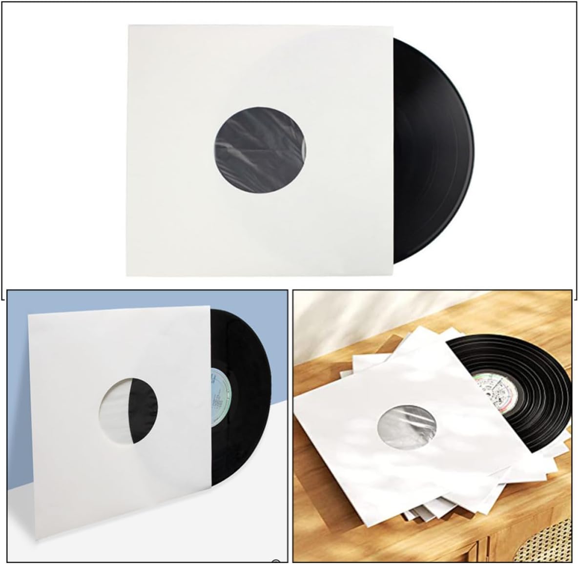 COLLBATH 6pcs Vinyl Record Protection Bag White Po Material Inner Sleeve for 12-inch Long-Play Records with Snug Fit and Anti-Static Features and Prevent Data Damage