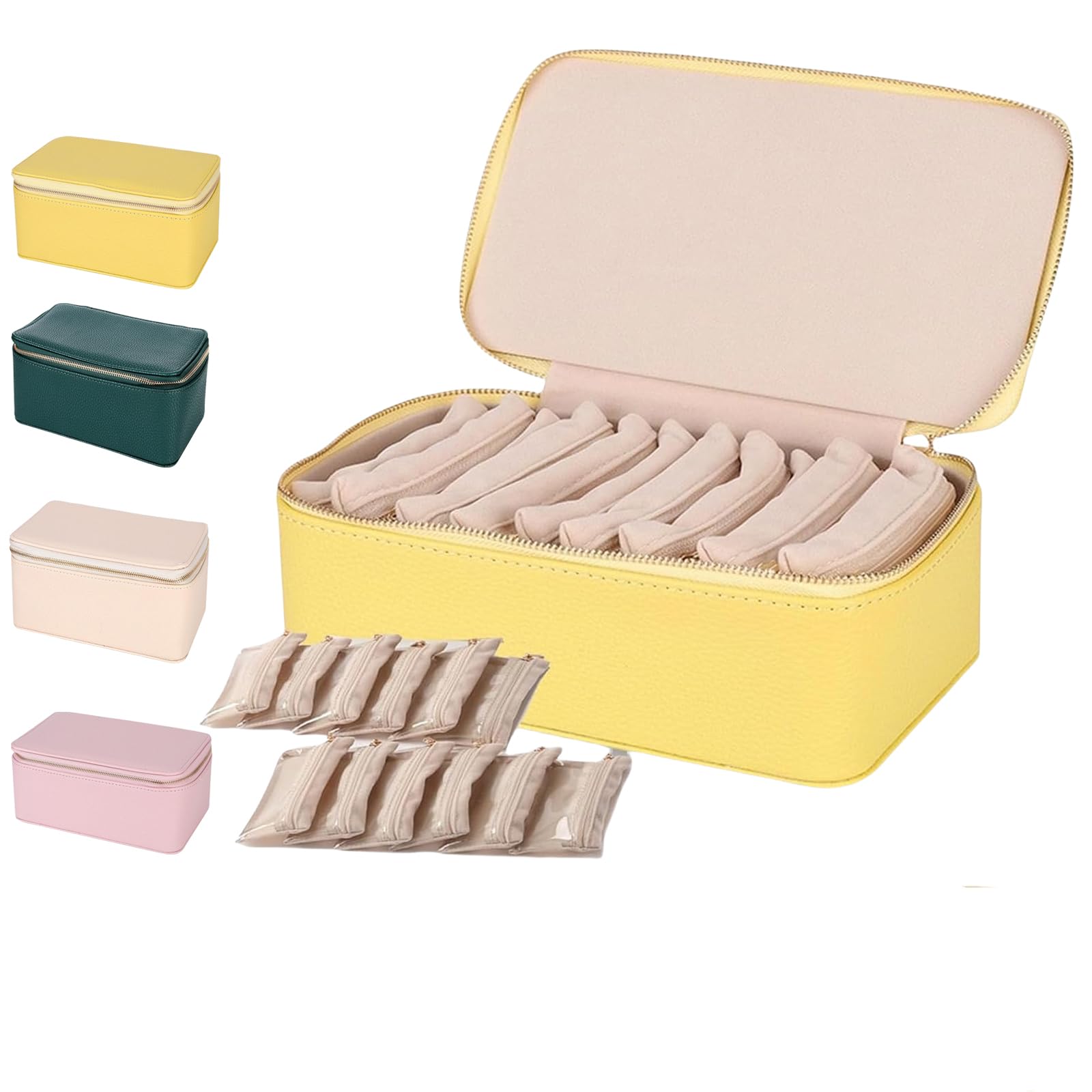 Familiarn - Joyero de viaje con bolsas pequeñas, organizador de joyas portátil de piel sintética para aretes, anillos, pulseras, impermeable, 12 bolsas (amarillo)