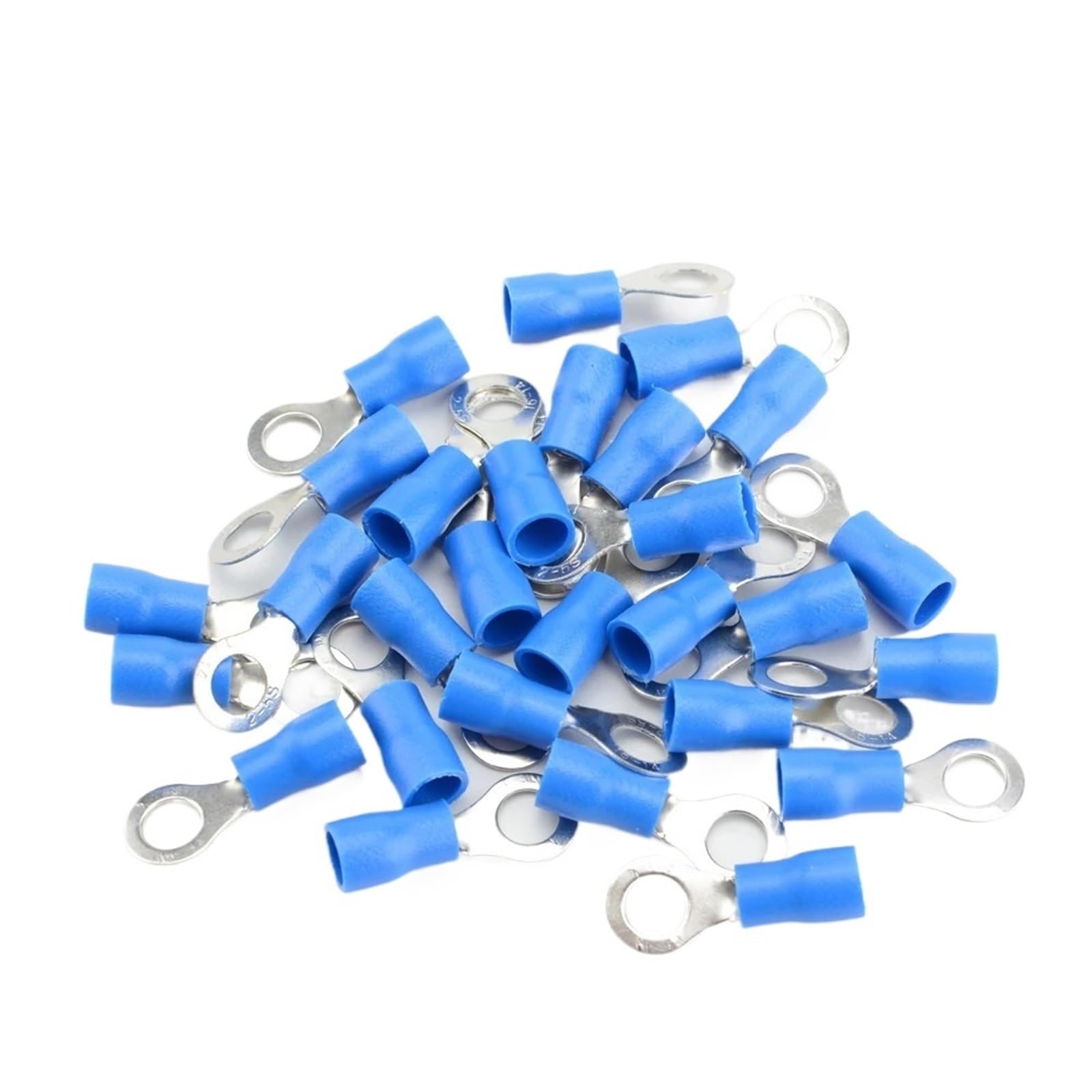 Cqahdsevf Rvs2-5 Blue 50Pcs Electrical Ring Terminals, 100Pcs Multicolor Insulated Ring Crimp Terminals 22-16Awg For Auto Motorcycle Marine(Rvs2-5 Blue 50Pcs)
