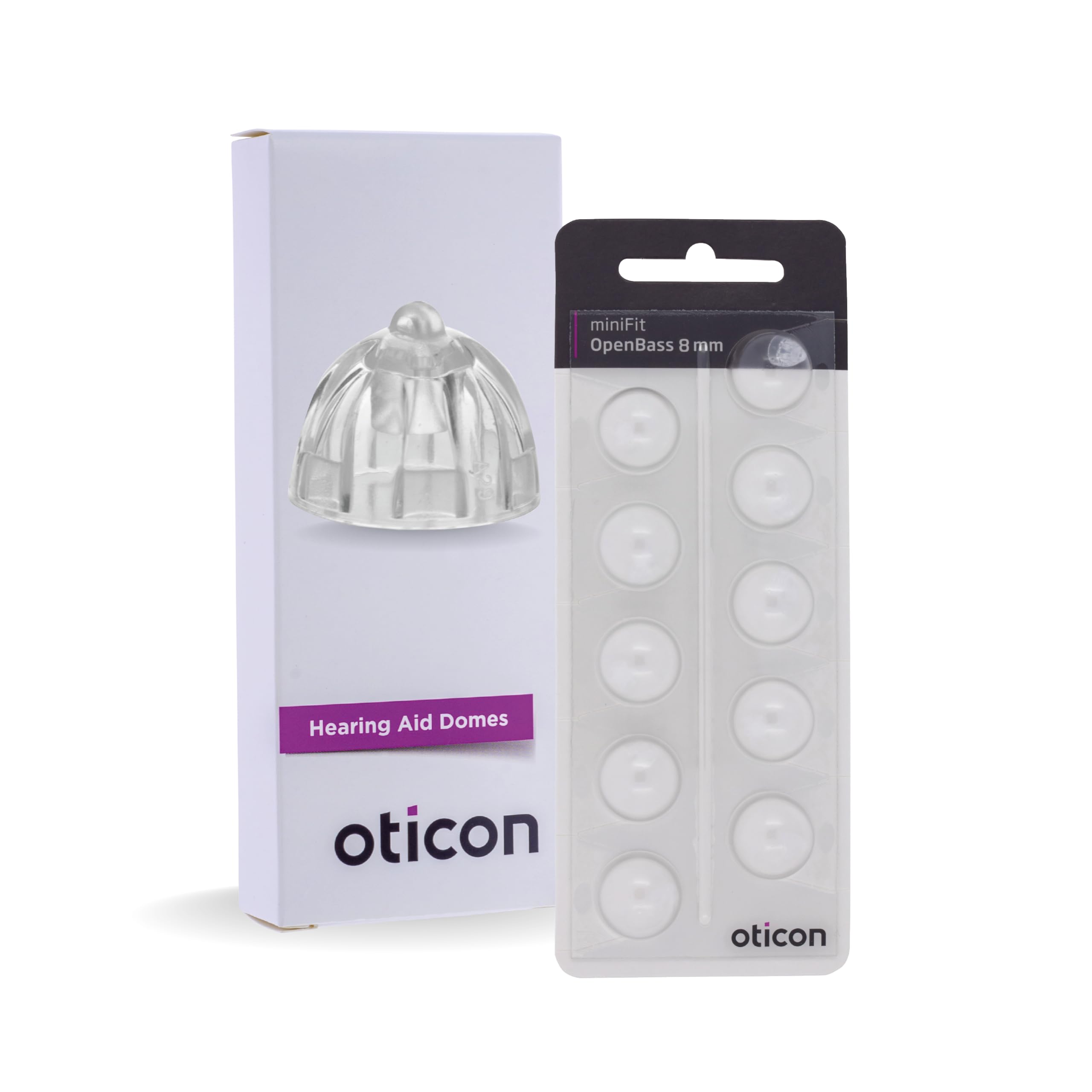 Genuine Oticon Minifit Open Bass 8mm (0.31 inches - Medium) Hearing Aid Domes, OEM Denmark Replacements, Authentic Accessories for Optimal Performance -1 Pack/10 Domes Total