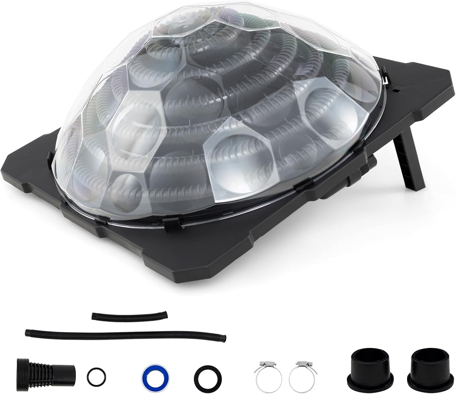 Goplus Photo voltaic Pool Heater Above Floor, Inground Swimming Pool Dorm Heater with Rotatable Hose Connectors and Foldable Legs, Photo voltaic Powered Water Heating