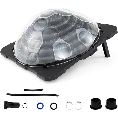Goplus Solar Pool Heater Above Ground, Inground Swimming Pool Dorm Heater with Rotatable Hose Connectors and Foldable Legs, Solar Powered Water Heating