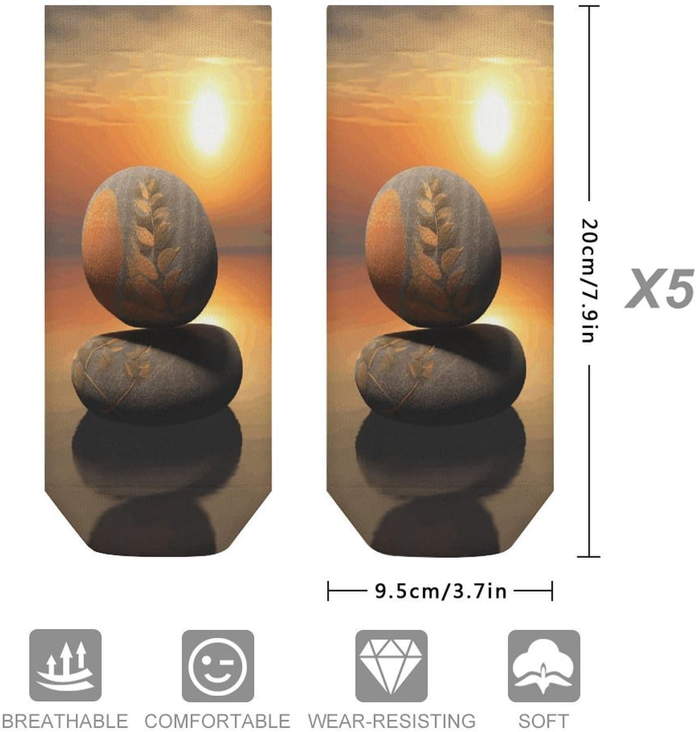Sunrise Landscape Zen Stone Ankle Socks for Men Women 5 Pairs | Comfortable Casual Low Cut Socks, Lightweight No Show Breathable Athletic Socks, Soft Mini Crew Socks for All Seasons