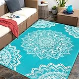 Yamaziot Waterproof Outdoor Rug 5x8 ft, Reversible Plastic Straw Rug for Patio Clearance, Camping, RV Mat, Large Outside Rug Carpet for Porch, Deck, Backyard, Balcony, Picnic (Blue)