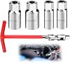 Spark Plug Wrench Set 5 Pieces Universal Spark Plug Socket Wrench T-Handle Spark Plug Wrench Set for Most Cars Motorcycles Lawnmowers (Red 14/16/18/21 mm)