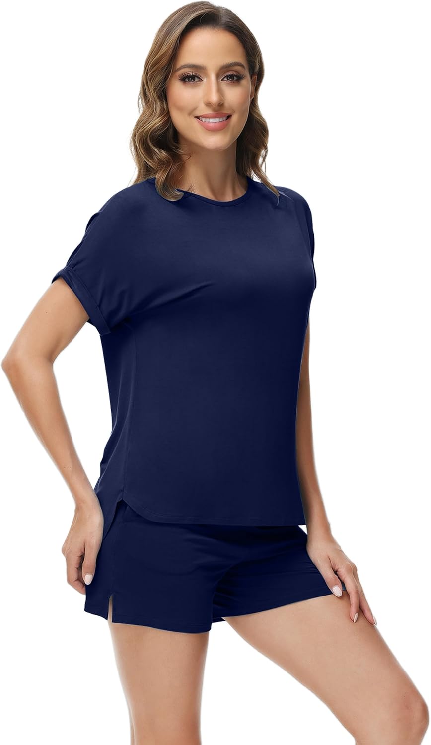 WiWi Pajamas for Women Short Sleeve Top with Shorts Viscose from Bamboo Pajama Set Cooling Sleepwear S-XXL - Image 3